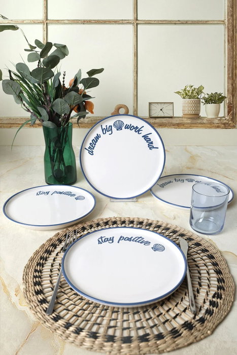 Hermia Juego de Servir Pasteles de Cerámica Blanco y Azul de 22 cm